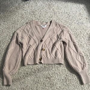 Cable Knit Beige Cardigan Sweater